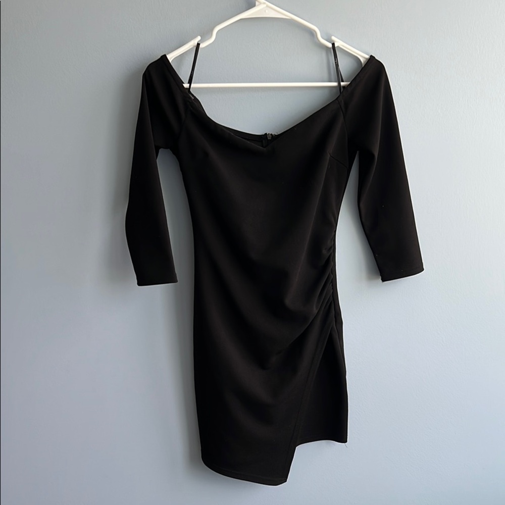 Lulu's Black Asymmetrical Ruched Cocktail Dress